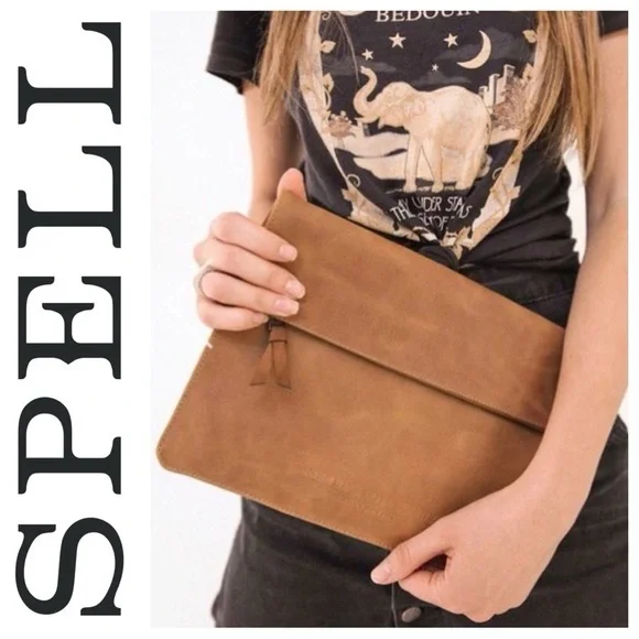 Spell and the Gypsy Collective - The Girl Friday Distressed Tan Leather Clutch - Picture 1 of 8